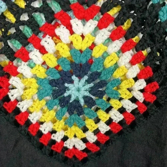 Womens Mini Dress Black XS/S Crocheted Spaghetti Straps Mini Crocheted Squares - Picture 4 of 9